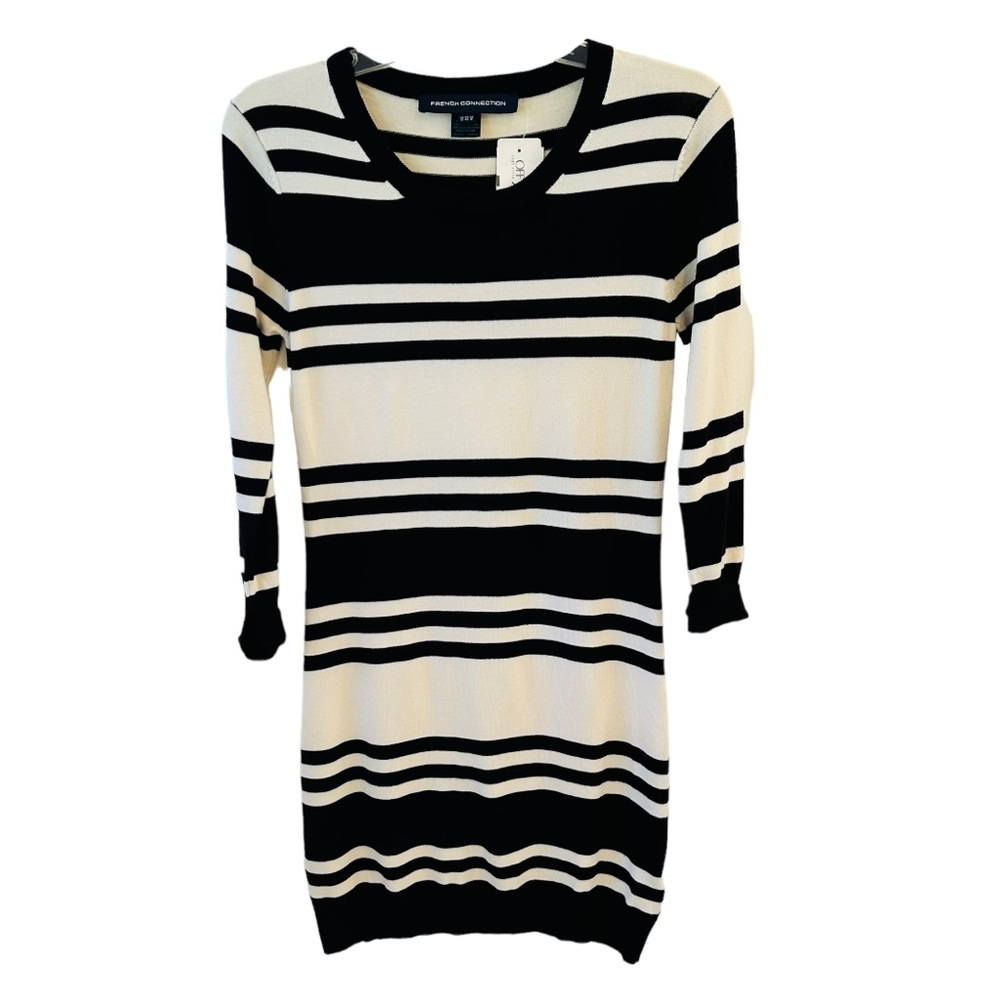 French Connection Bambi Jag Striped Black & White Sweater Dress 8